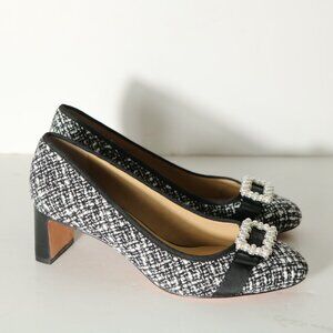 Talbots Isadora Tweed Pearl Bow Boucle Pumps Womens 8 Black Heel Preppy Coquette